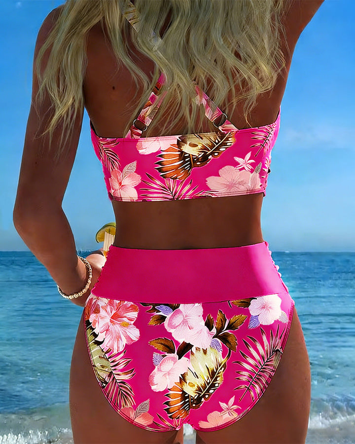 Alice | Bloemenprint Bikini met Contrasterende Accenten