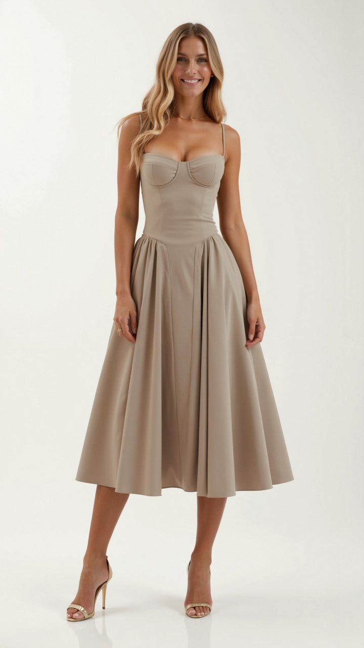 Odete - Midi-jurk met gestructureerde corsage