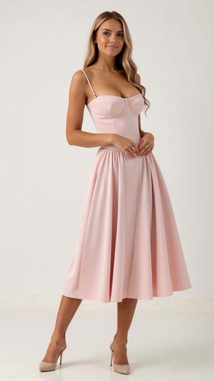 Odete - Midi-jurk met gestructureerde corsage