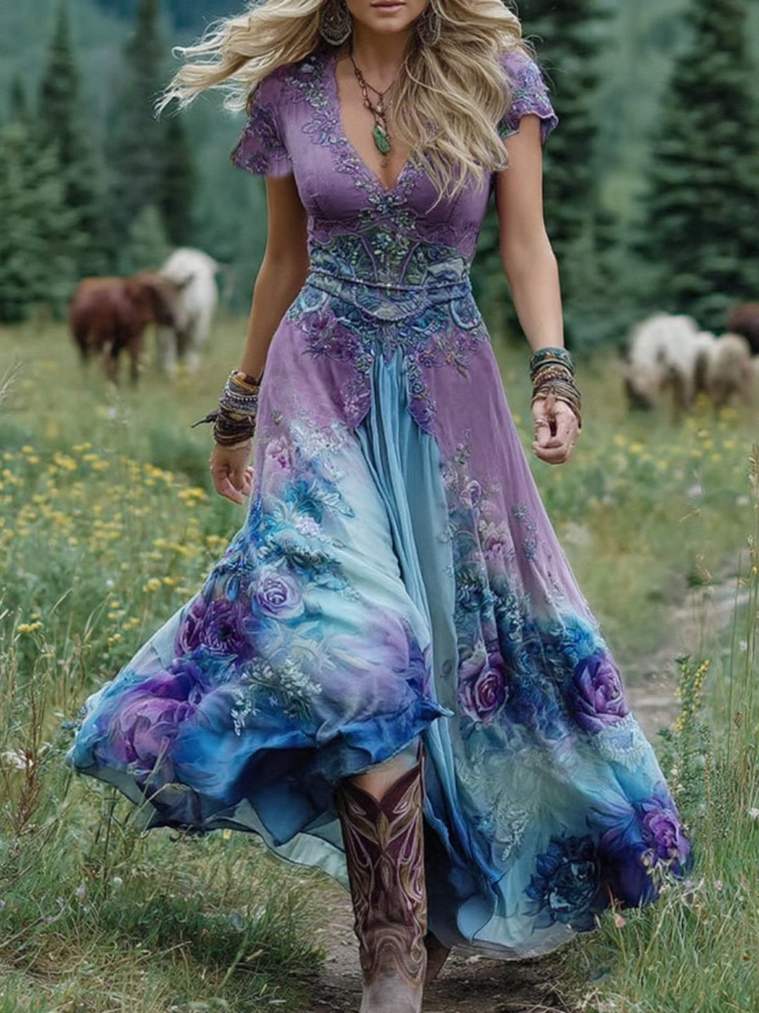 Serena - Korte Maxi Jurk met Bloemen
