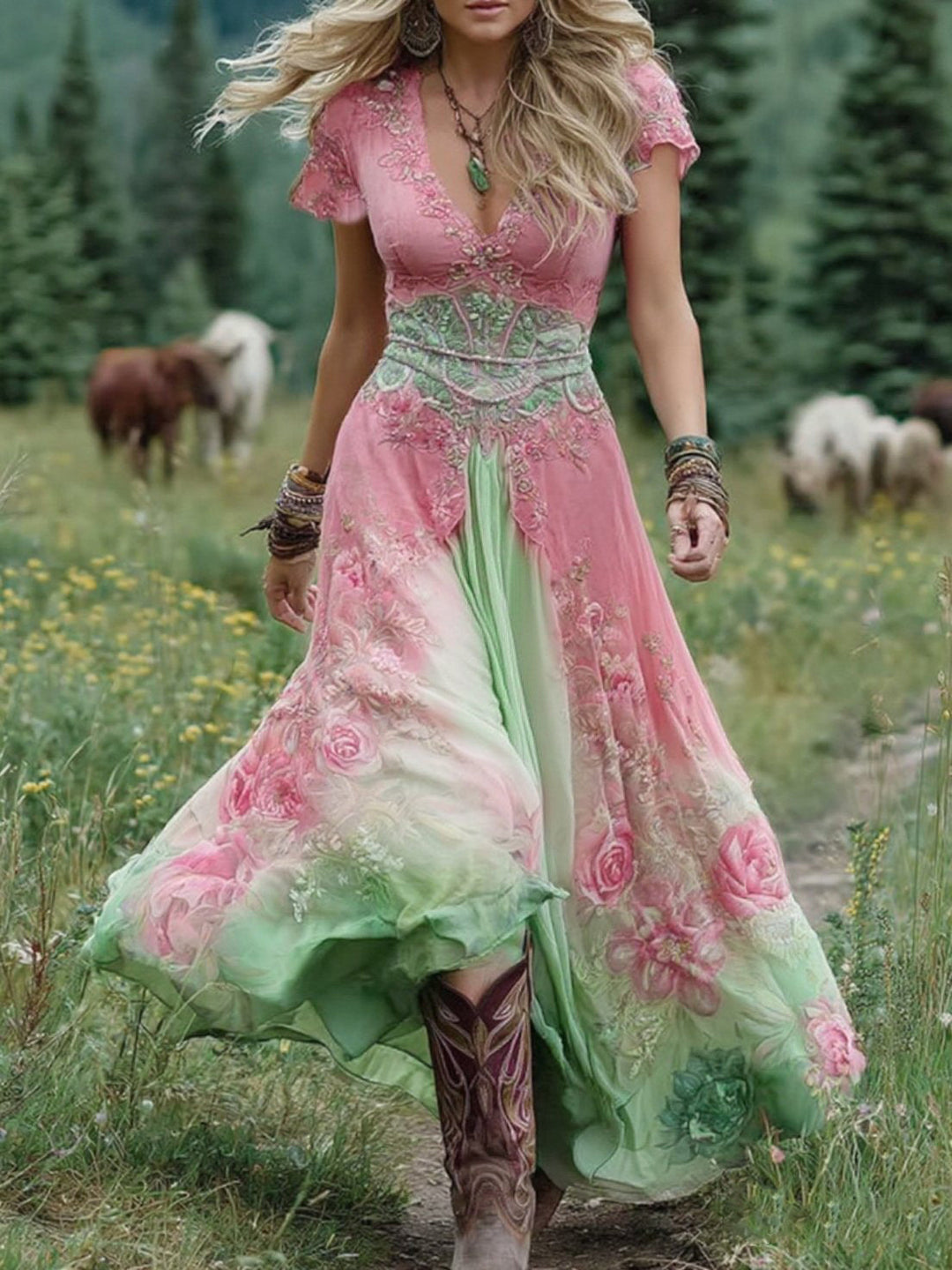 Serena - Korte Maxi Jurk met Bloemen