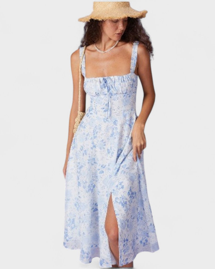 Renata - Midi Jurk Blauwe Bloemen