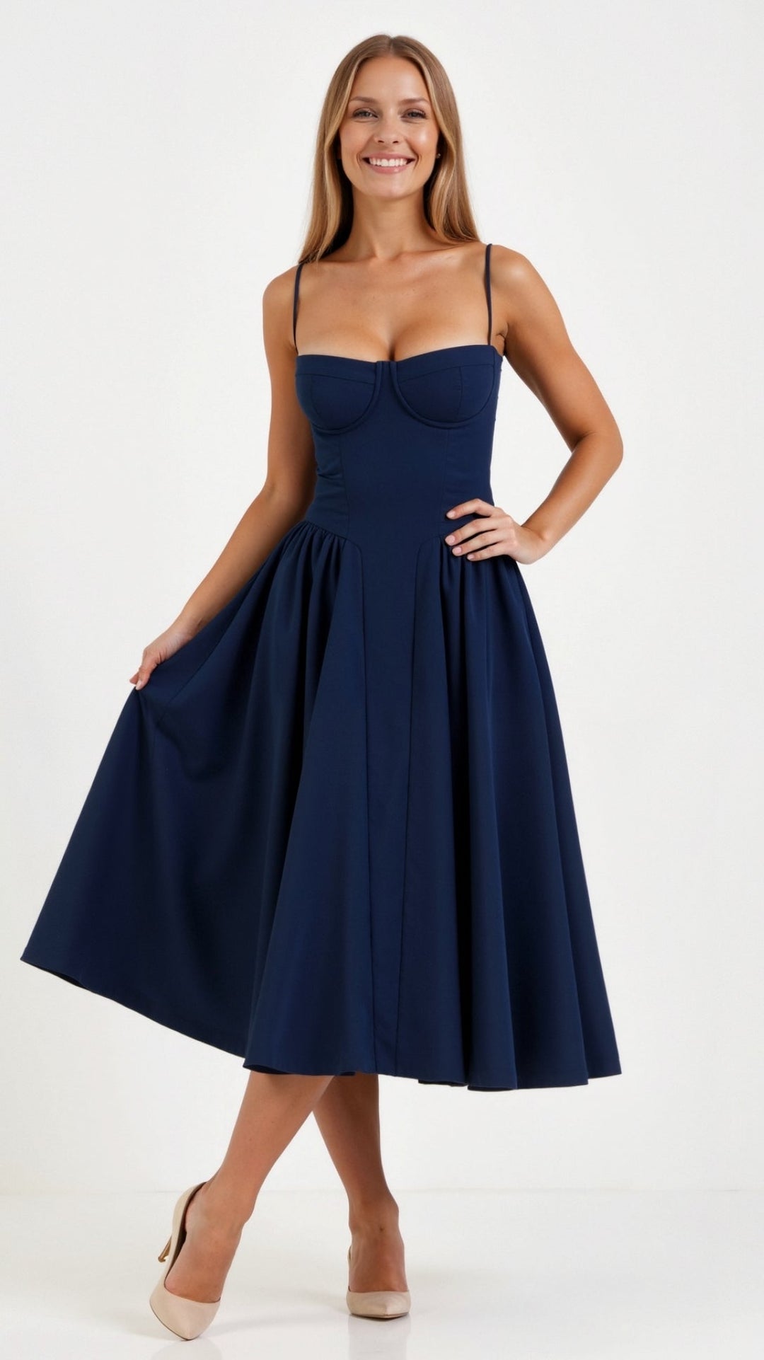 Odete - Midi-jurk met gestructureerde corsage