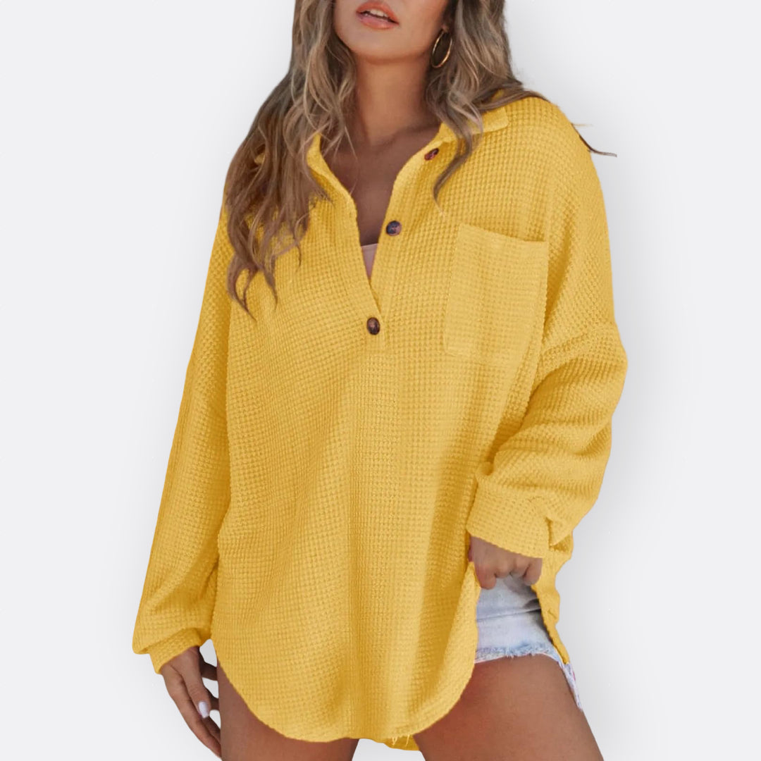 Inês - Lichte Tuniek Blouse met V-hals en Knopen