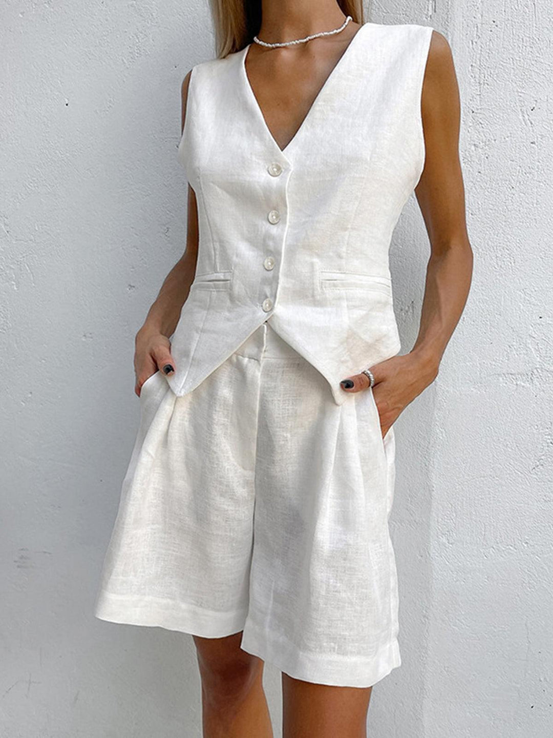 Carolina™ | Mouwloze linnen top met luchtige shorts