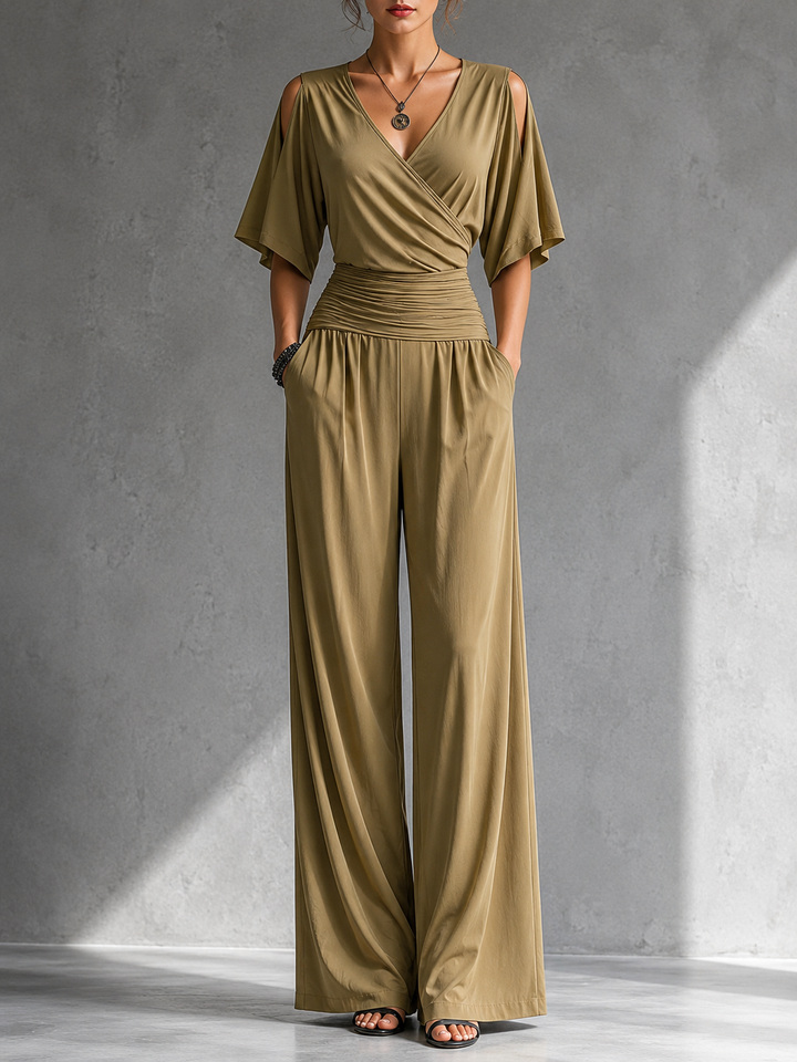 Amália | Elegante Set met Kruz Top en Wijde Pijpen