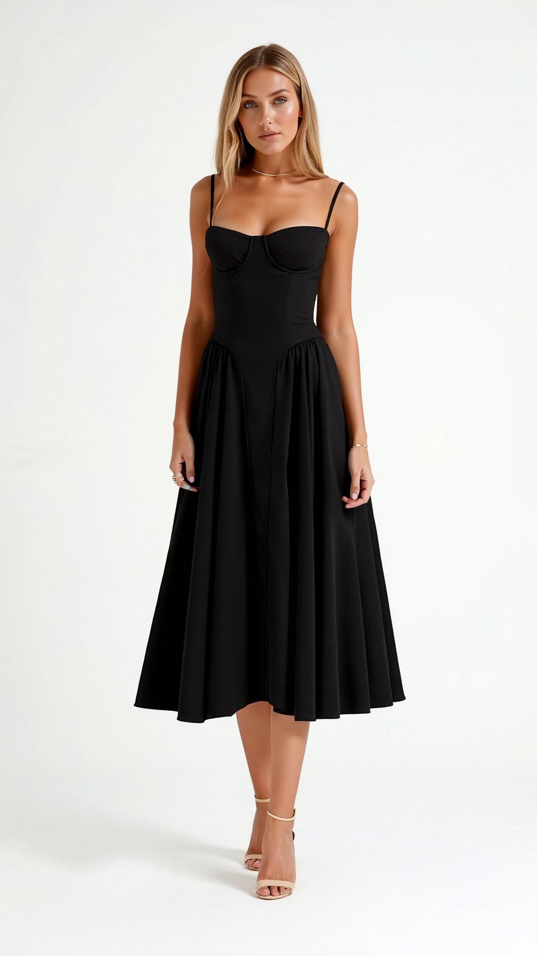 Odete - Midi-jurk met gestructureerde corsage