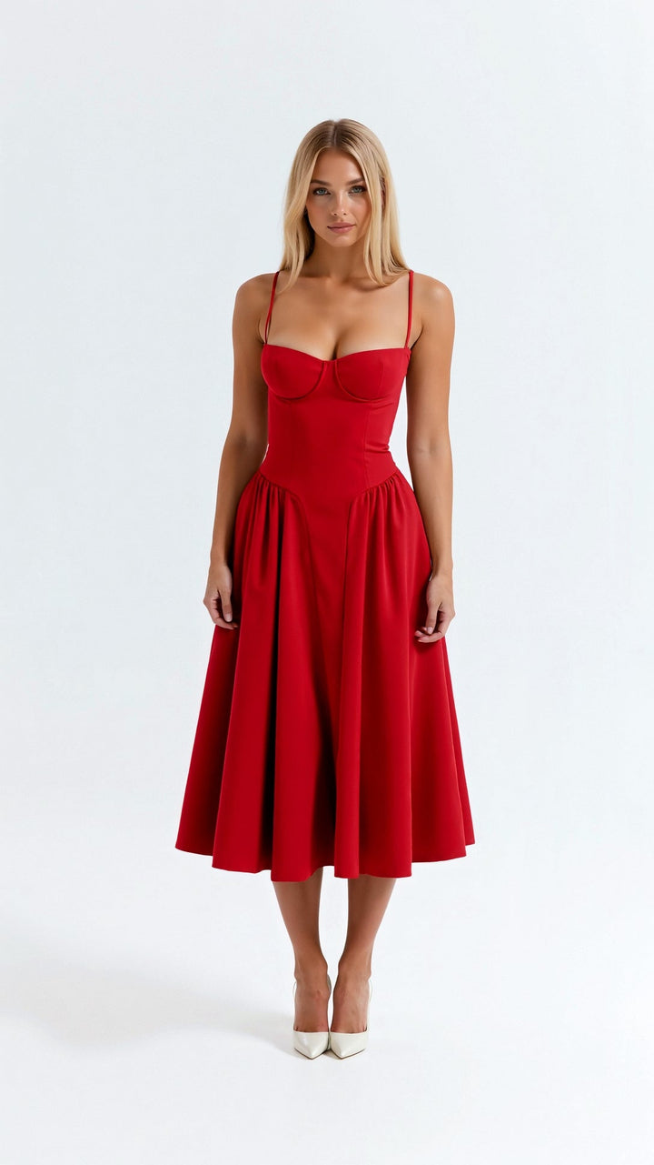 Odete - Midi-jurk met gestructureerde corsage