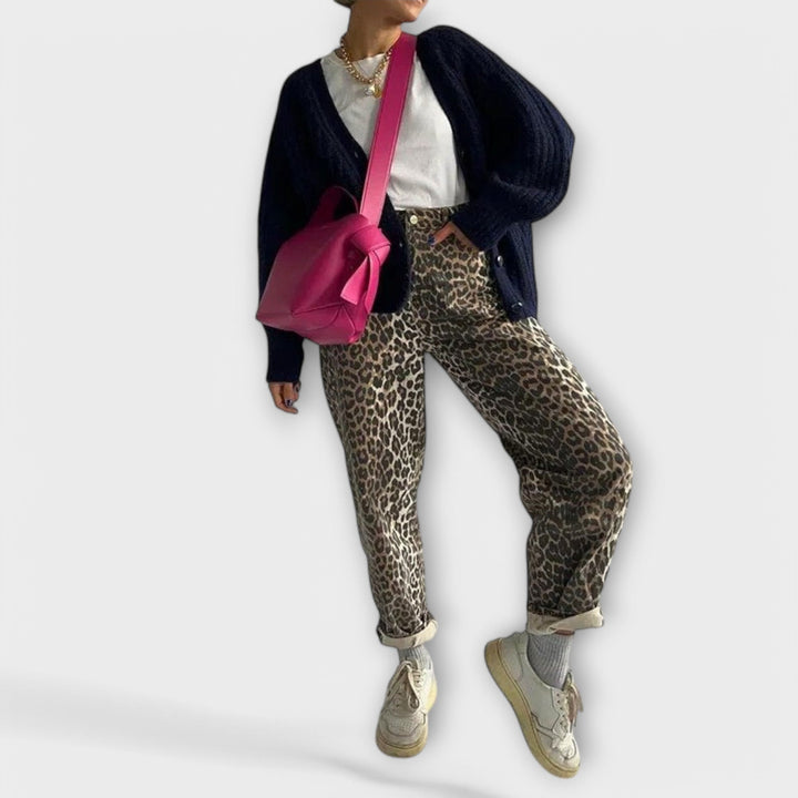 Chandra - Vintage spijkerbroek met luipaardprint