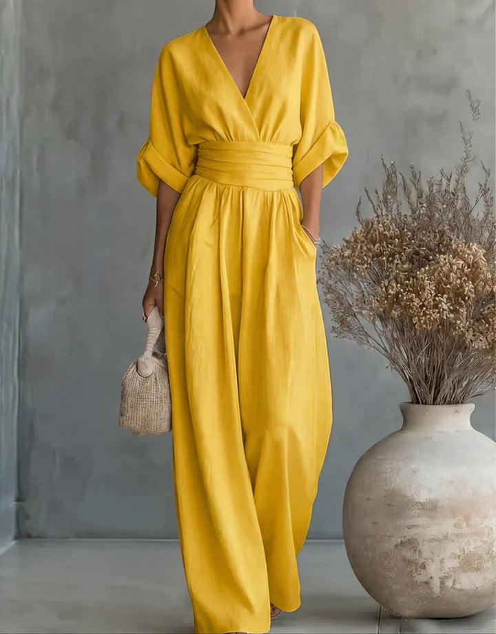 Elegante jumpsuit met V-hals en wijde pijpen