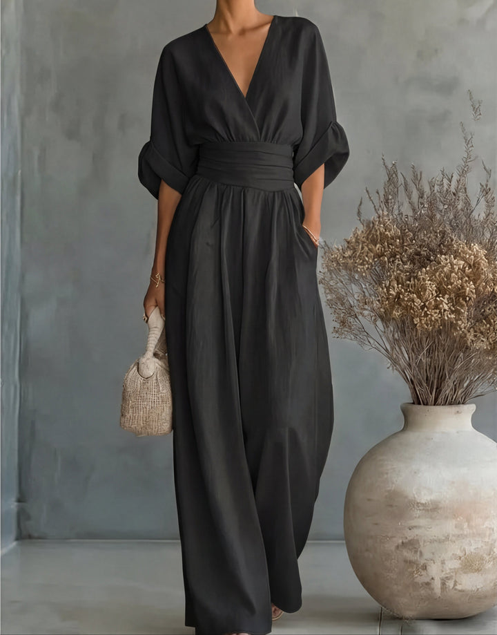 Elegante jumpsuit met V-hals en wijde pijpen