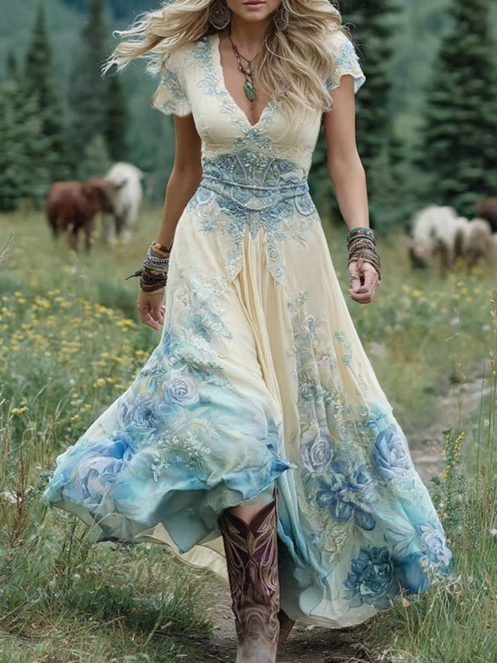 Serena - Korte Maxi Jurk met Bloemen