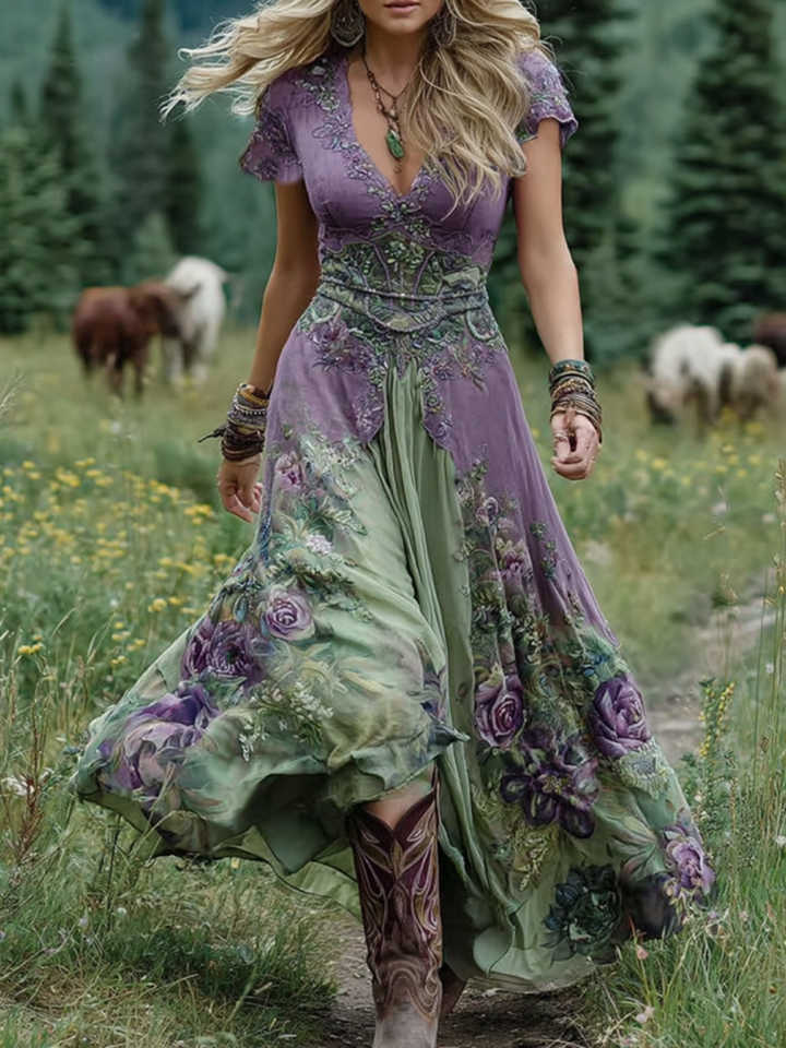 Serena - Korte Maxi Jurk met Bloemen