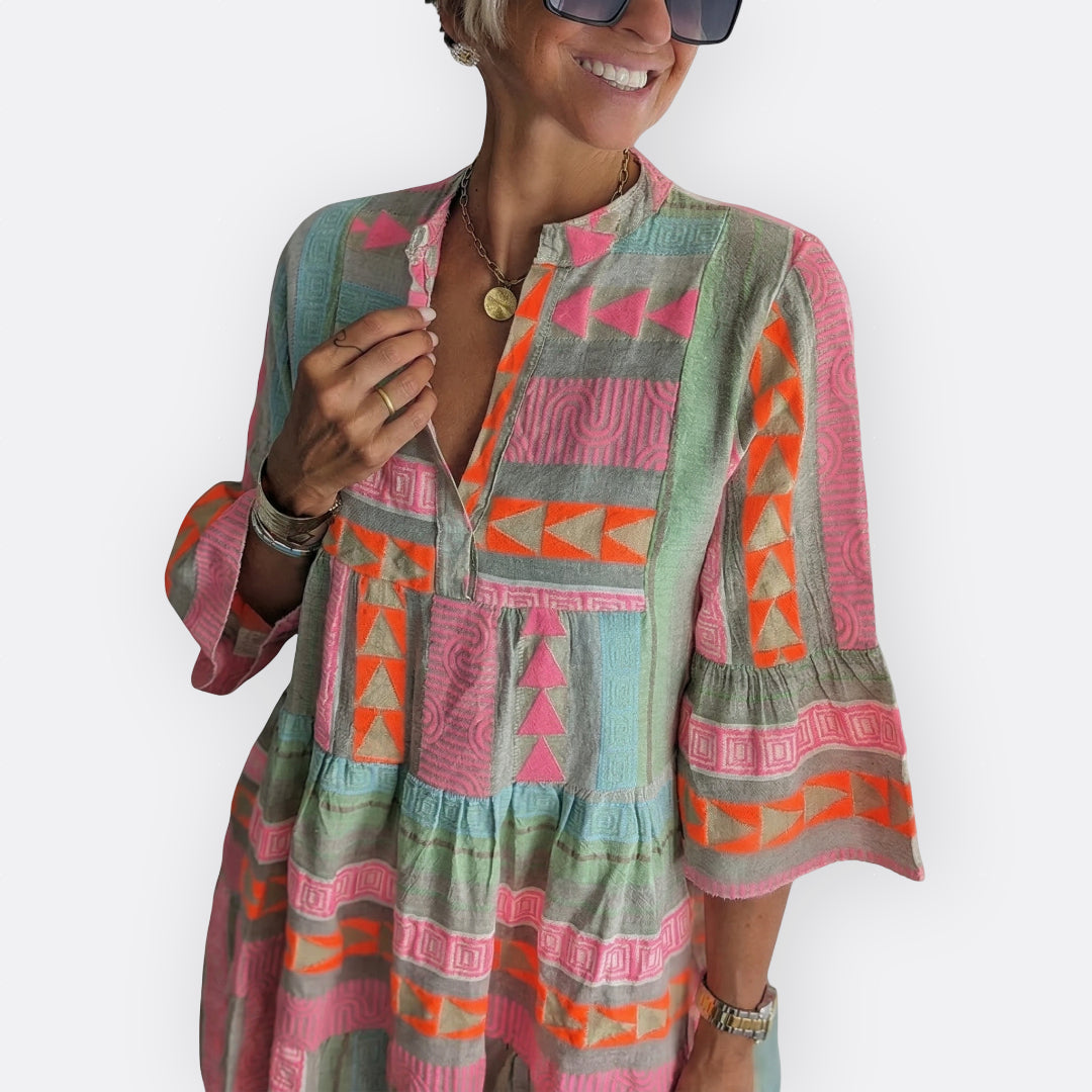 Madalena - Boho Laagjes Jurk met Vloeiende Snit