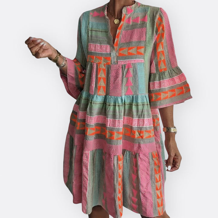 Madalena - Boho Laagjes Jurk met Vloeiende Snit