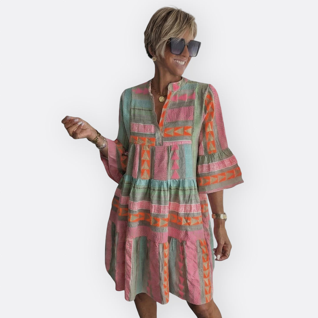 Madalena - Boho Laagjes Jurk met Vloeiende Snit