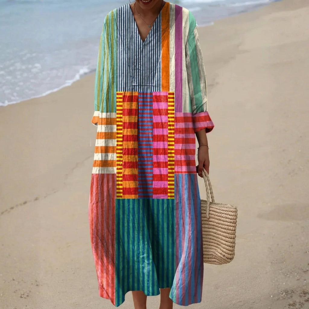Eva - Lange Multicolore Jurk in Patchwork