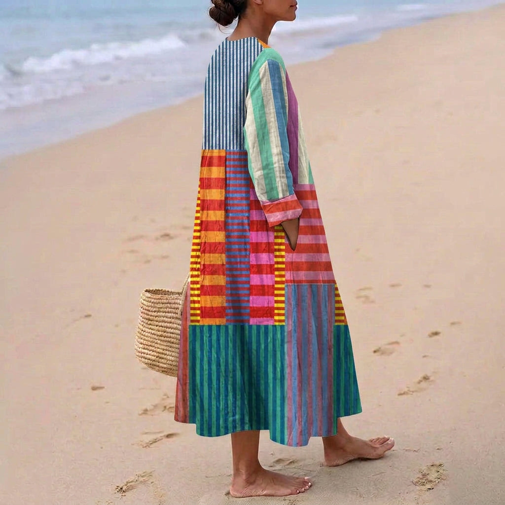 Eva - Lange Multicolore Jurk in Patchwork