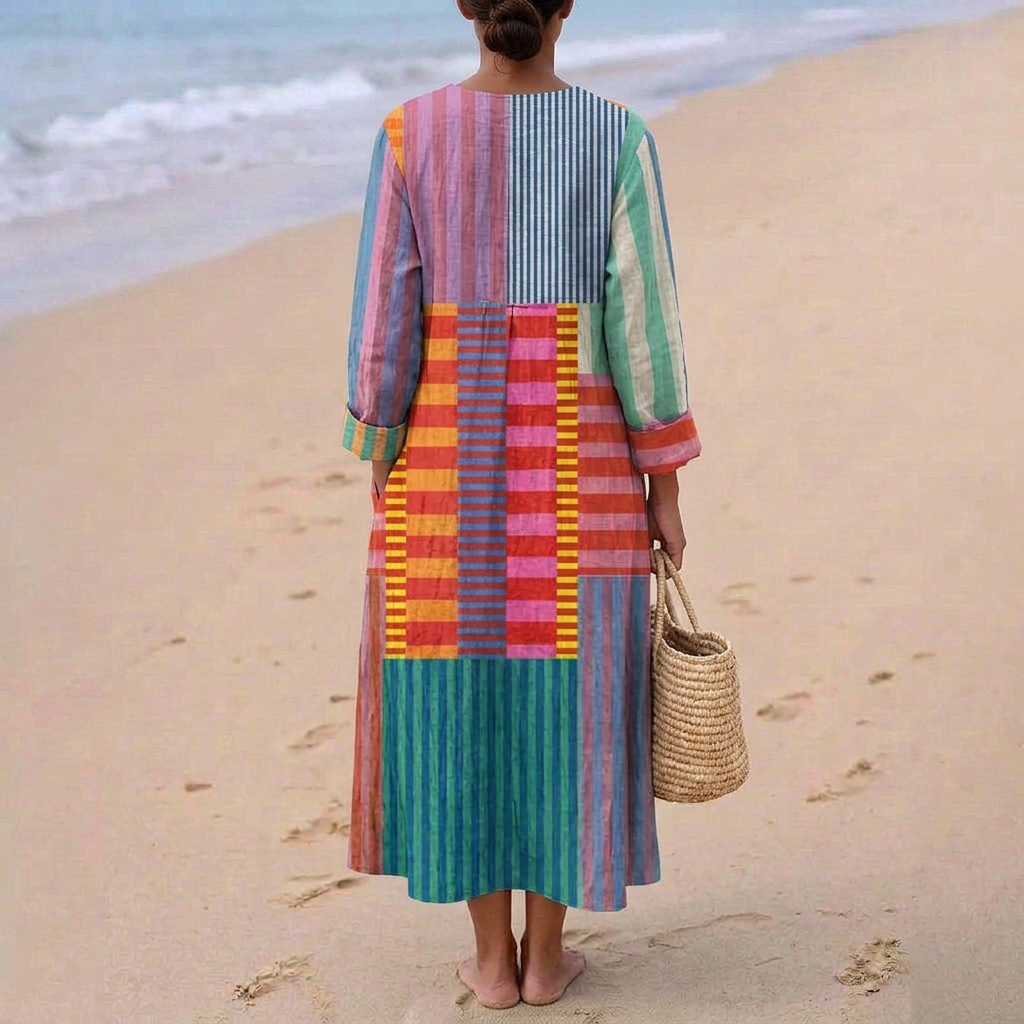 Eva - Lange Multicolore Jurk in Patchwork