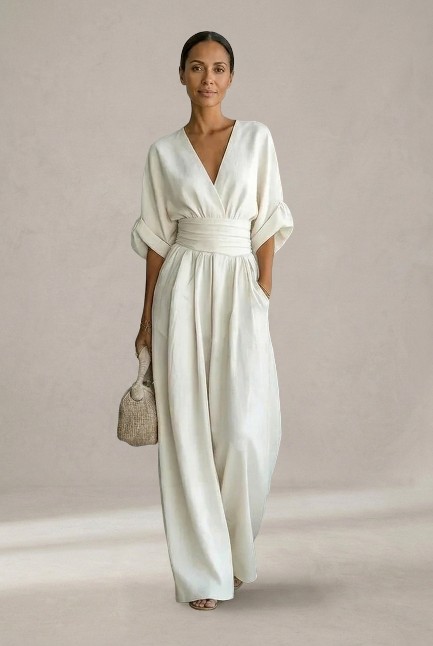 Elegante jumpsuit met V-hals en wijde pijpen