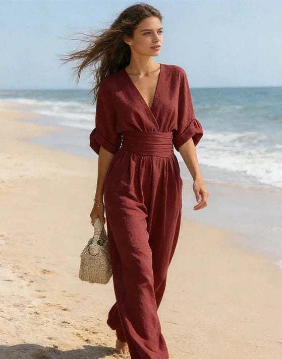 Elegante jumpsuit met V-hals en wijde pijpen