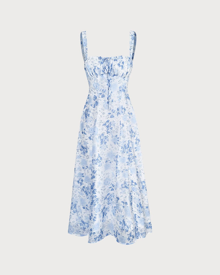 Renata - Midi Jurk Blauwe Bloemen