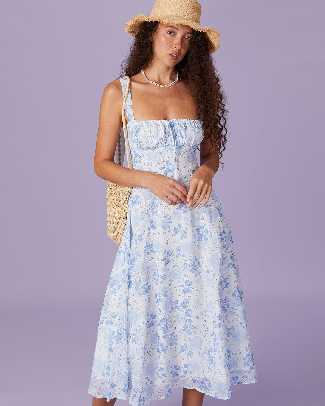 Renata - Midi Jurk Blauwe Bloemen