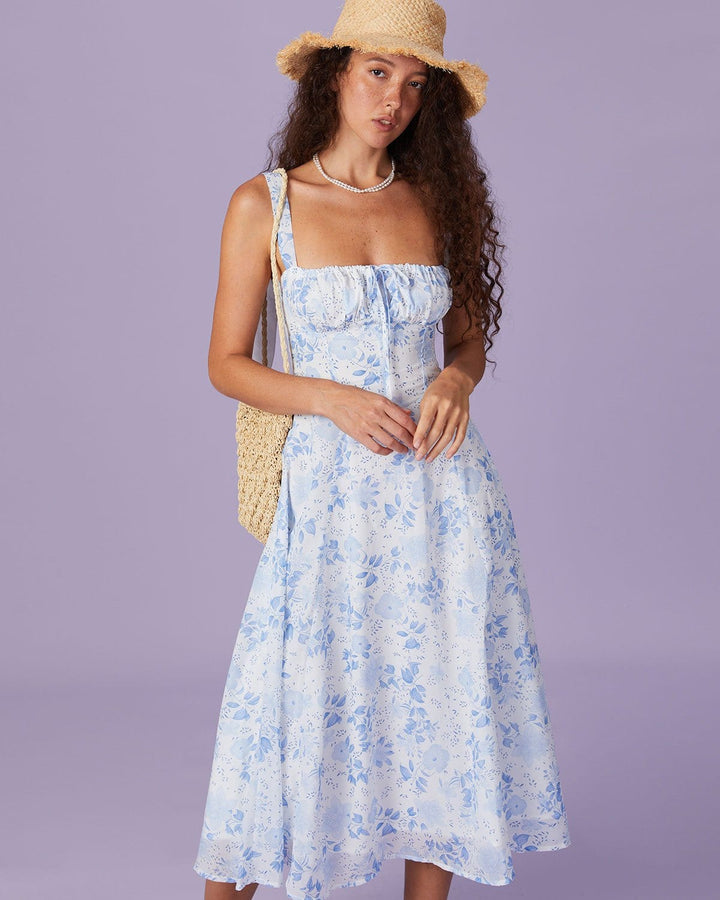 Renata - Midi Jurk Blauwe Bloemen