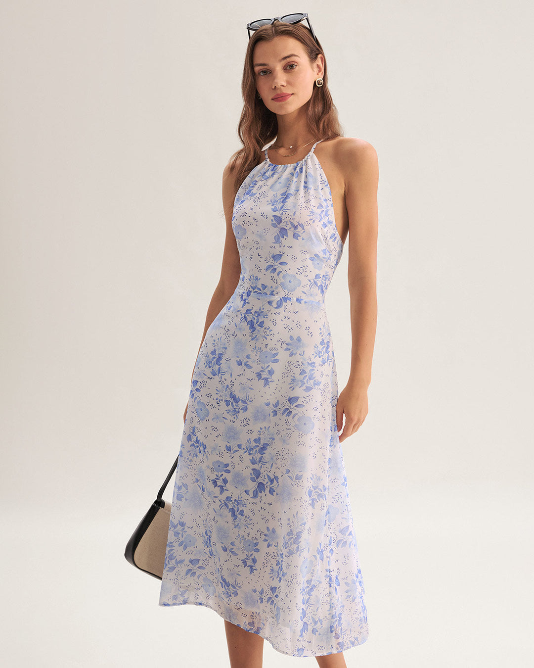 Clarice - Midi Jurk Bloemig Blauw