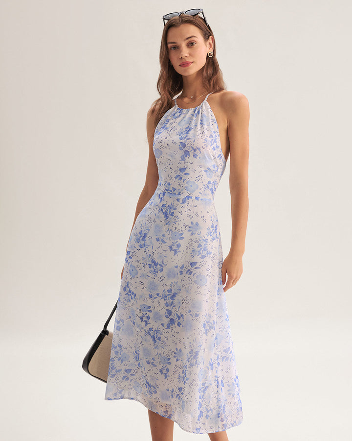 Clarice - Midi Jurk Bloemig Blauw