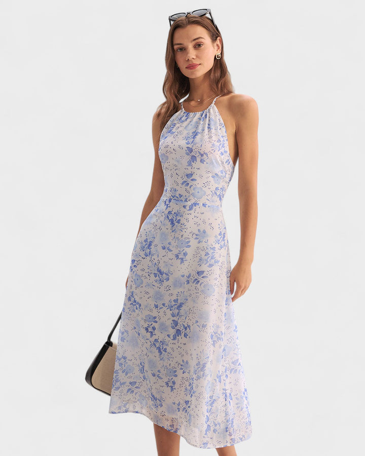 Clarice - Midi Jurk Bloemig Blauw