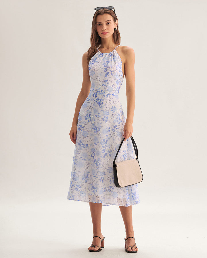 Clarice - Midi Jurk Bloemig Blauw