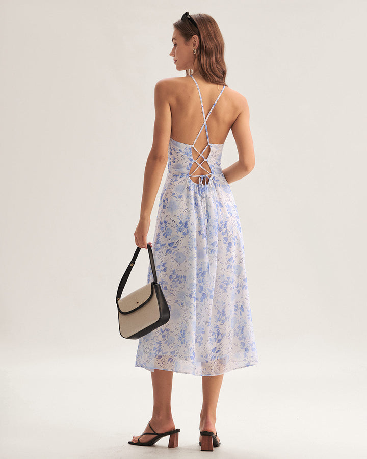 Clarice - Midi Jurk Bloemig Blauw