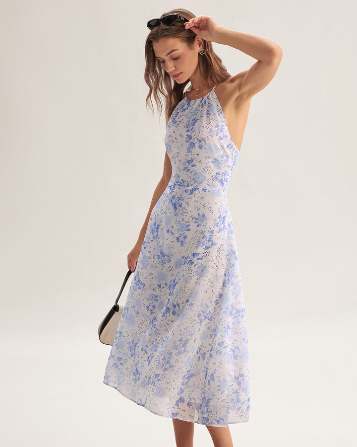Clarice - Midi Jurk Bloemig Blauw